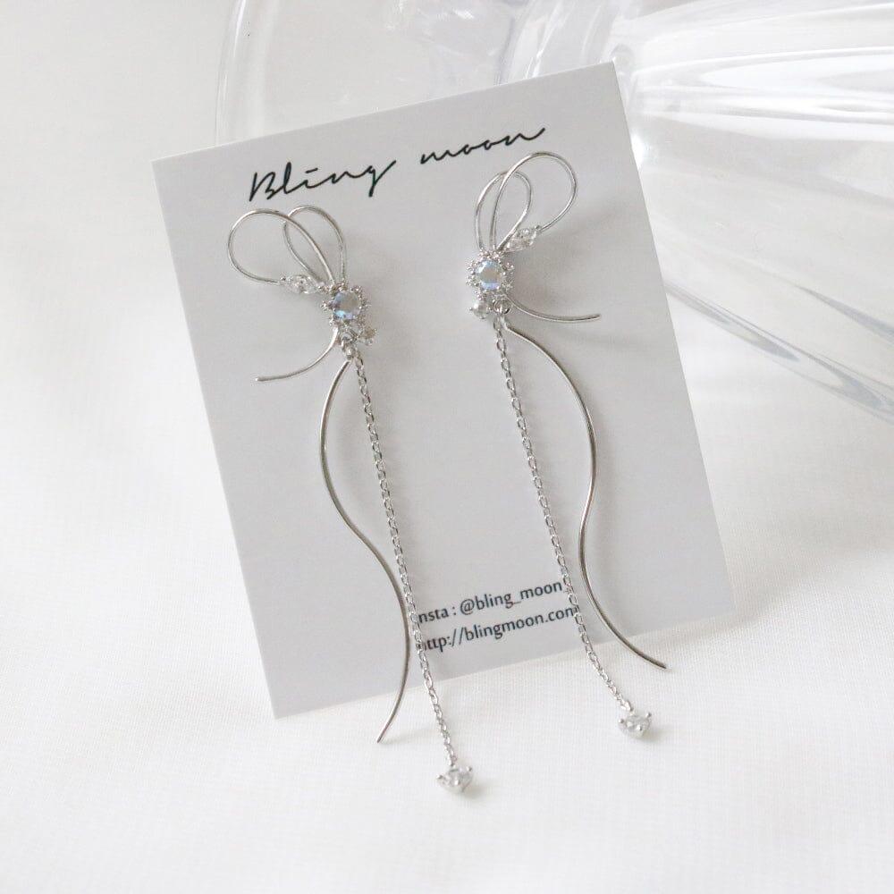 [925 Silver]ラフ リボン ピアス Earrings bling moon 