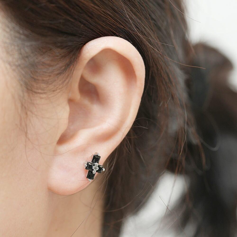 [925 Silver]十字キュービックピアス Earrings SET ME UP♡ 