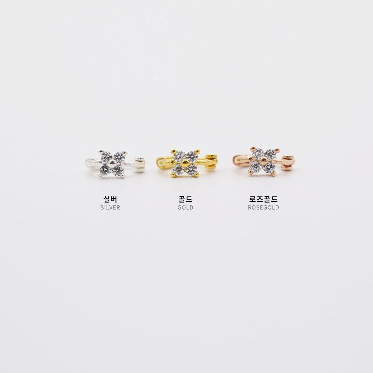 925 Silver]四葉キュービックリングピアス 韓国アクセサリー、軟骨 