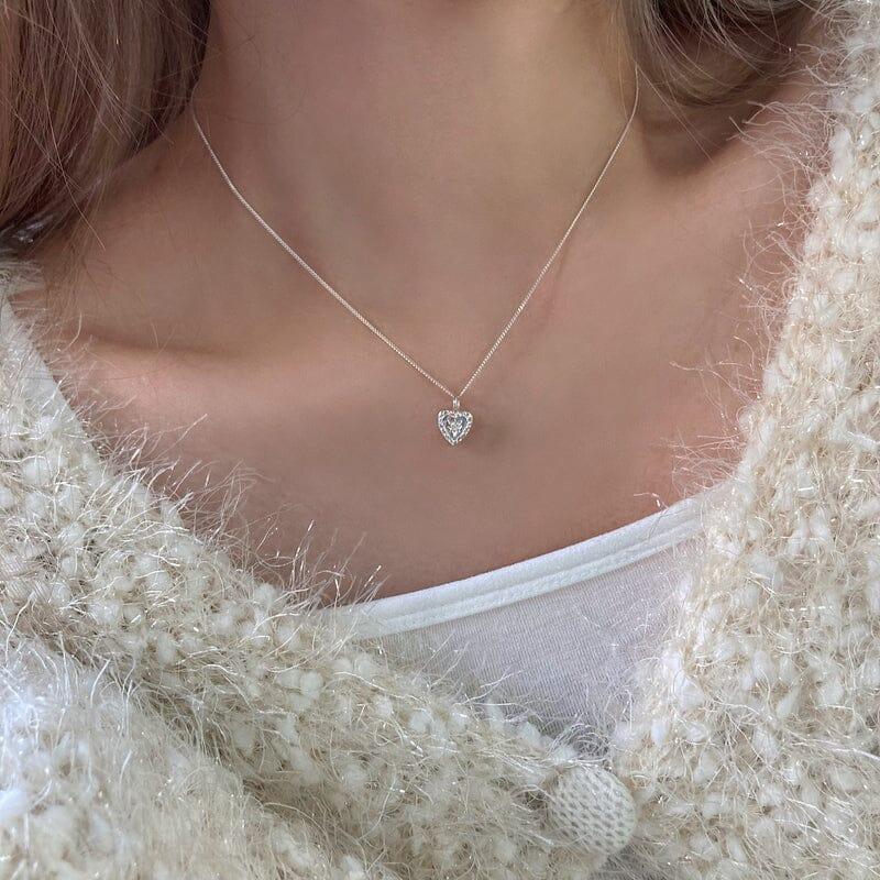 [925 Silver]スパークル カービング ハート ネックレス necklace younglong-seoul 