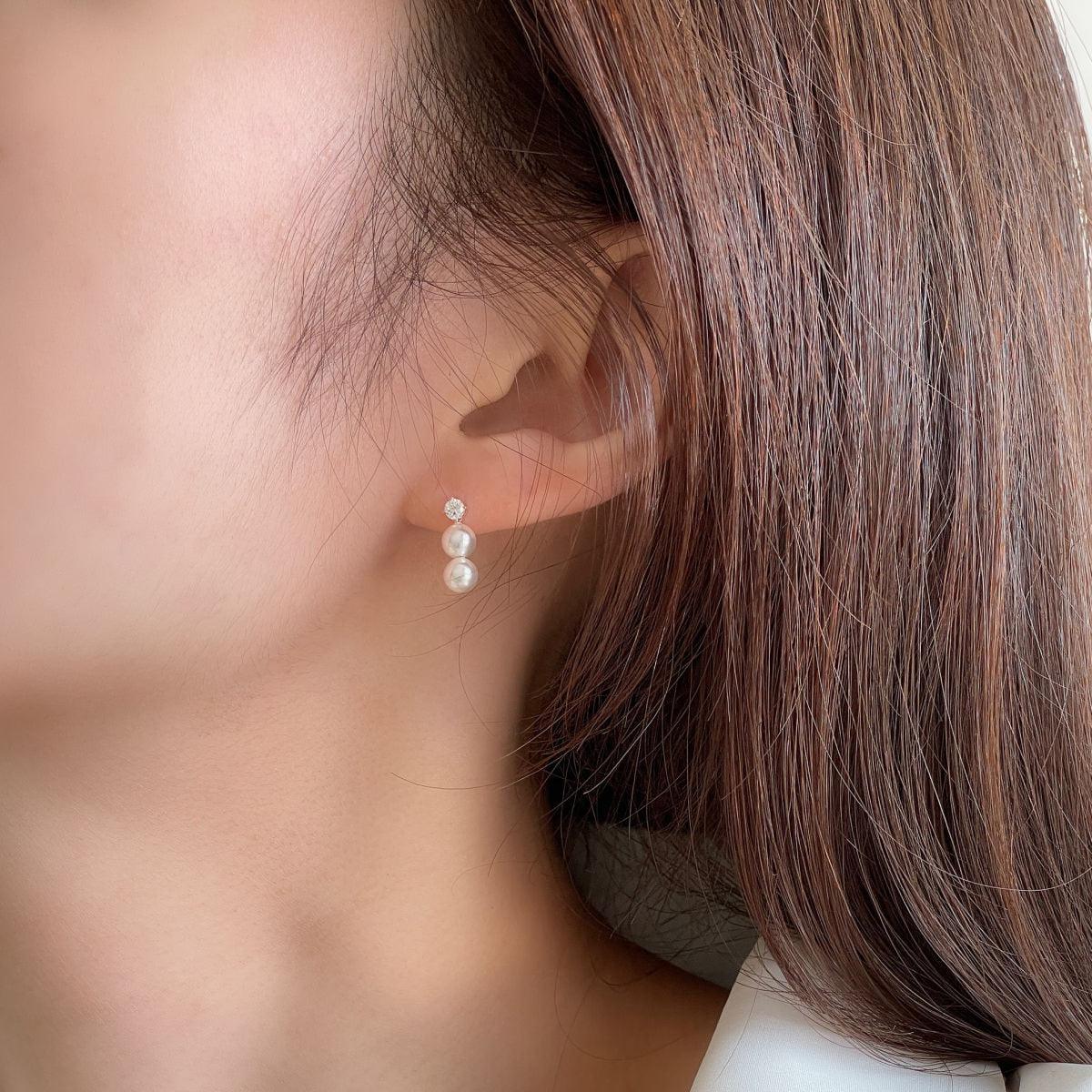 [925 Silver]ツインスワロフスキー真珠ピアス Earrings 10000won 