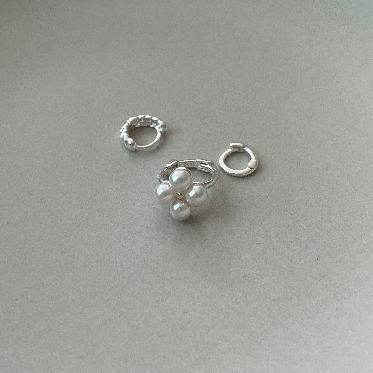 [925 Silver]真珠の花リングピアス Earrings 10000won 
