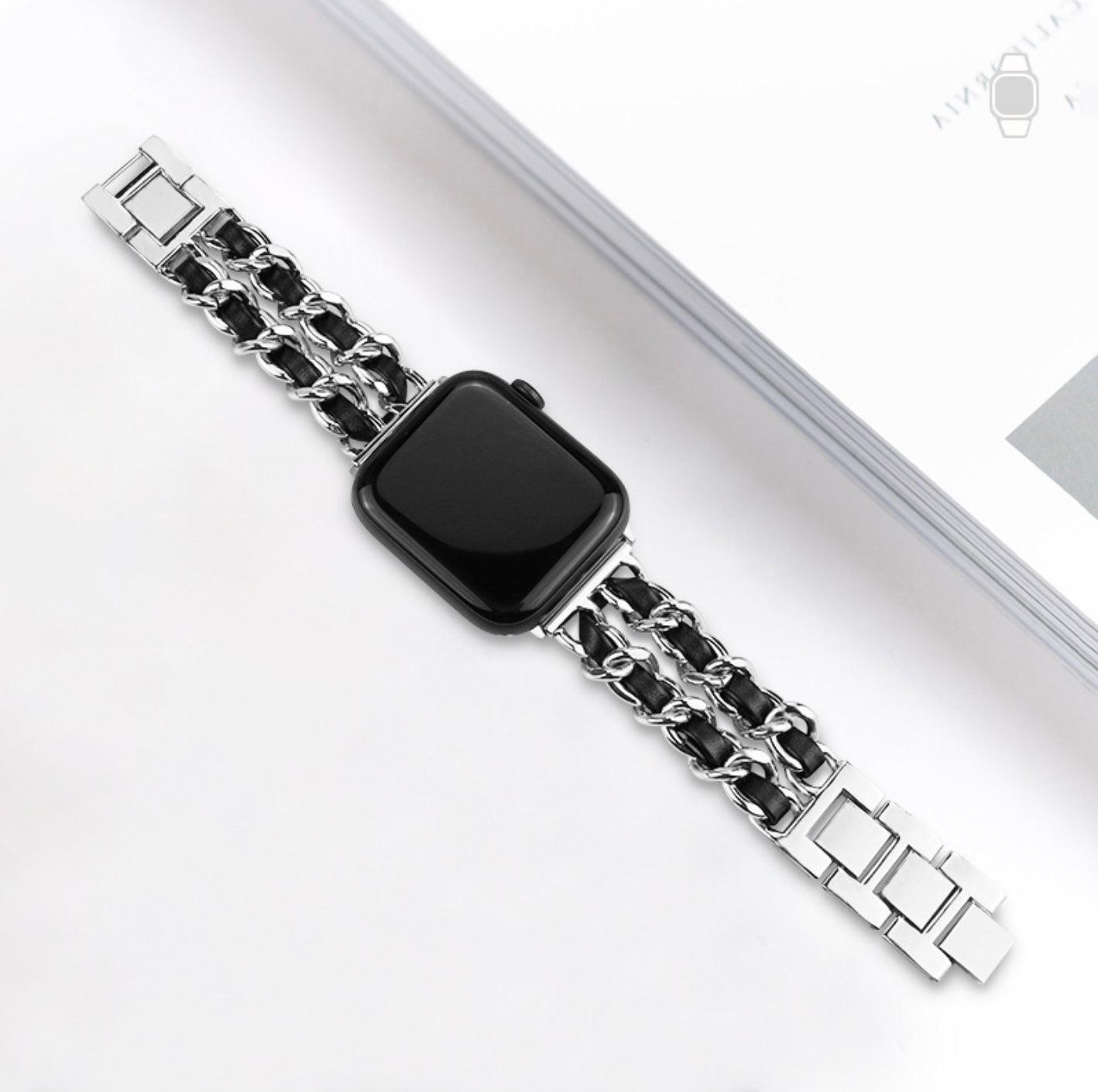 【バンド単品】チェーン& PUレザー アップルウォッチバンド(白革) apple watch バンド givgiv 