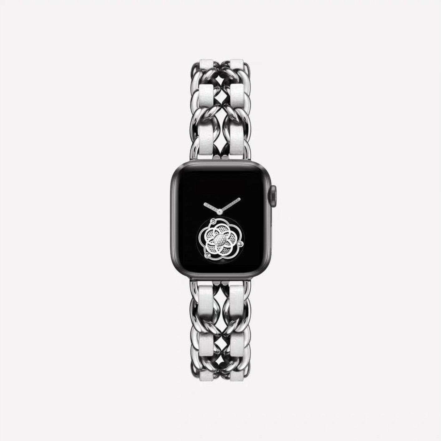 Apple Watch チェーンバンド シルバー レザーホワイト 44mm