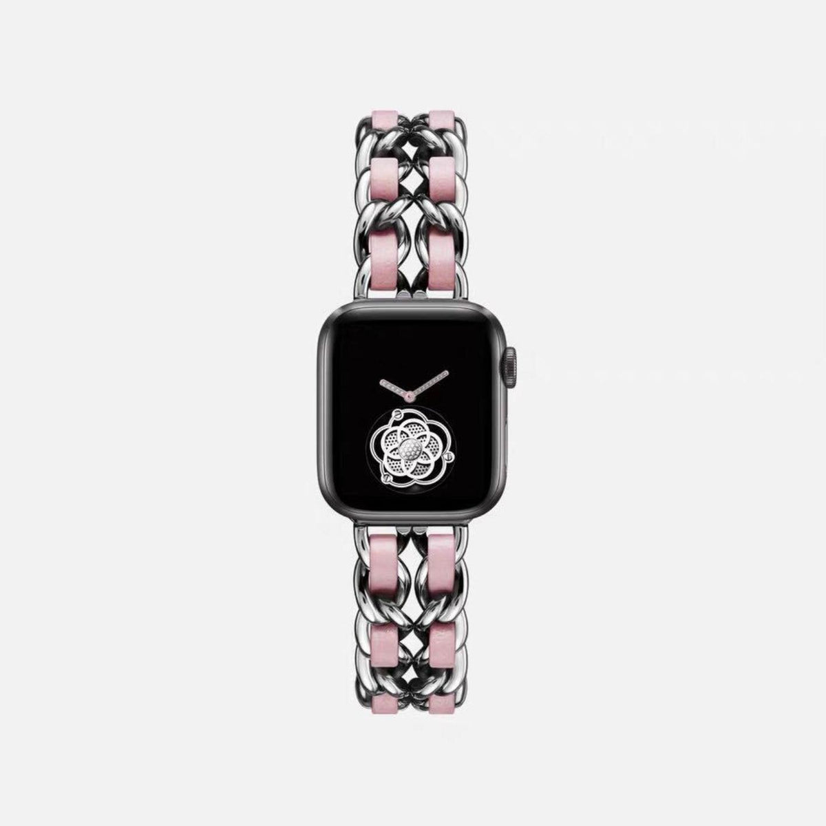 【バンド単品】チェーン& PUレザー アップルウォッチバンド(ピンク革) apple watch バンド givgiv 38mm/40mm シルバー（ピンク革） 