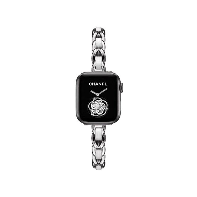 Apple Watch チェーンバンド シルバー レザーホワイト 41mmマルニ