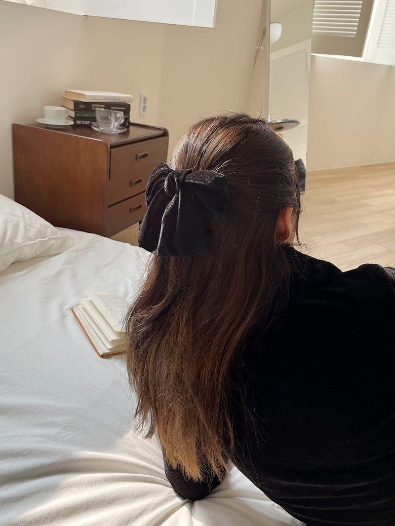 ベルベット ブラック リボン バレッタ(3type) Hair younglong-seoul 