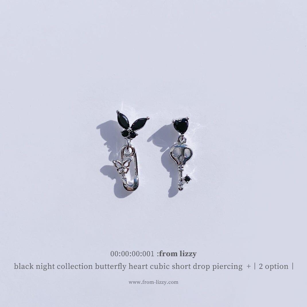 即納】ブラックナイト 蝶々 ハート キュービック ショート ドロップ・ピアッシング – 4MiLi (フォーミリ)