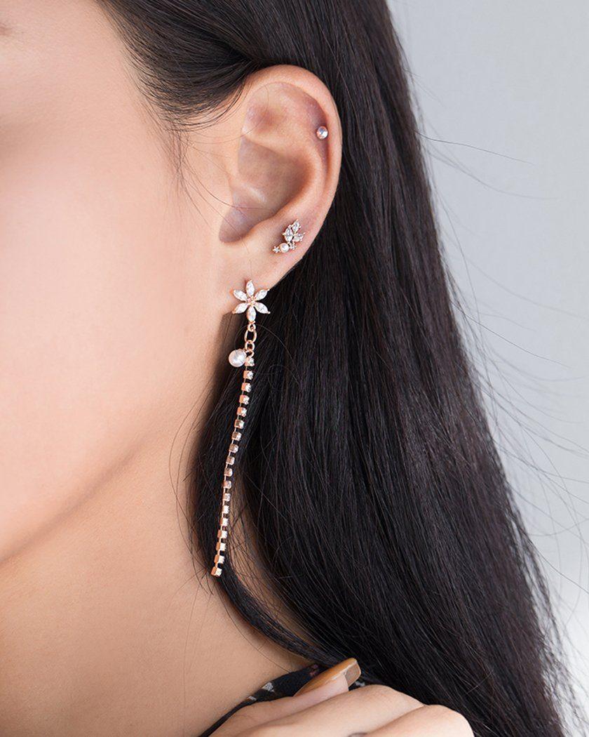 COLOR CUBIC & CUBIC FLOWER ZULAN UNBAL EARRING Earrings pink-rocket 