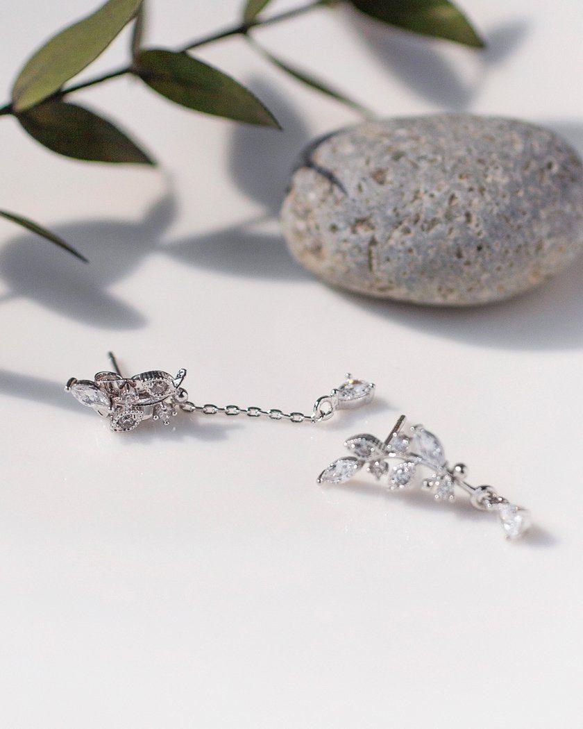 Instant delivery] LEAF CUBIC UNBALANCE DROP earrings – 4MiLi