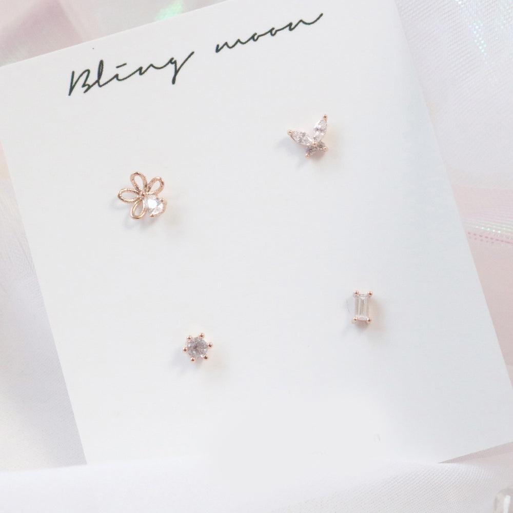Pink flowery ピアス SET Earrings bling moon 
