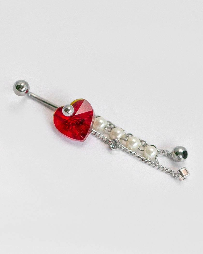 RED HEART PEARL DROP TWO BALL RING PIERCING Piercing pink-rocket 