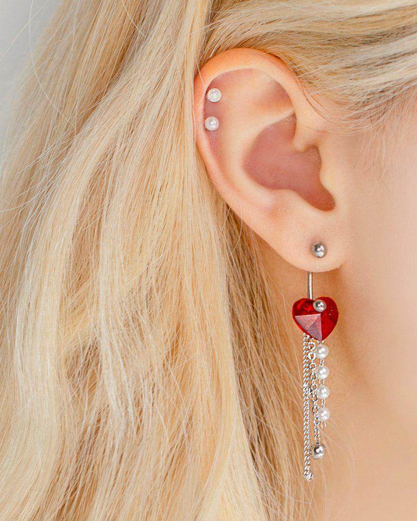 RED HEART PEARL DROP TWO BALL RING PIERCING Piercing pink-rocket 