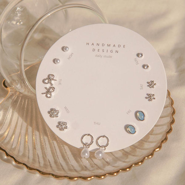 Ready to ship] Ribbon Pearl Earrings [Set of 14] 韓国