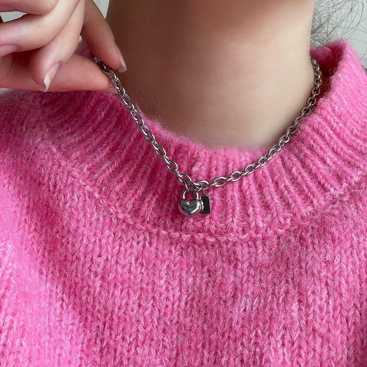 [サージカル]ボリュームハートロック丸チェーン ネックレス necklace 10000won 