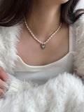 [サージカル]ラフ オーロラ ハート 真珠 ネックレス necklace younglong-seoul 