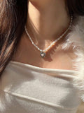 [サージカル]ラフ オーロラ ハート 真珠 ネックレス necklace younglong-seoul 