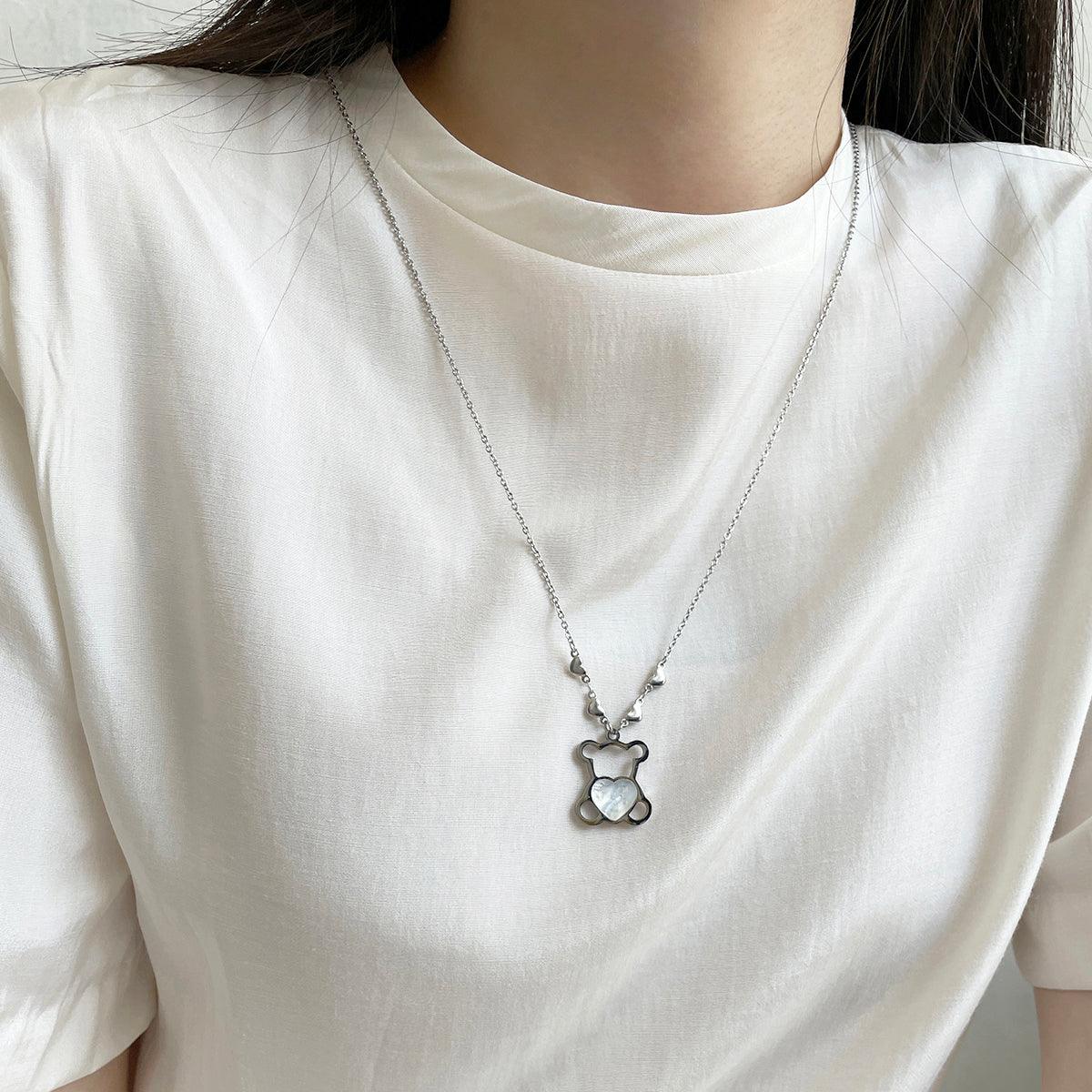 [サージカルスチール]ラブリー螺鈿クマロングネックレス necklace 10000won 