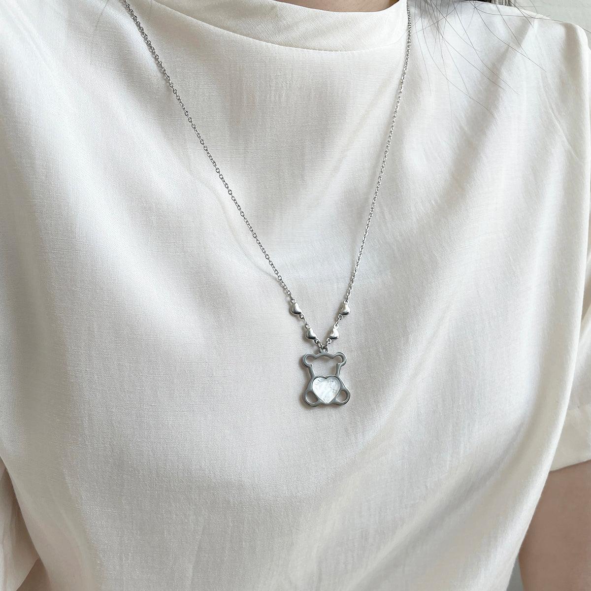 [サージカルスチール]ラブリー螺鈿クマロングネックレス necklace 10000won 
