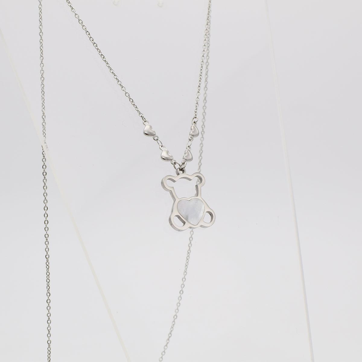 [サージカルスチール]ラブリー螺鈿クマロングネックレス necklace 10000won 