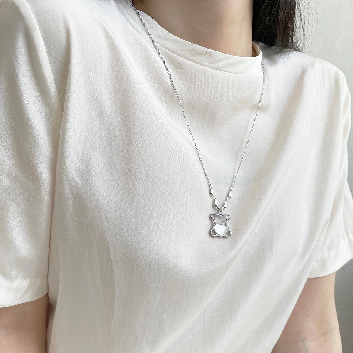 [サージカルスチール]ラブリー螺鈿クマロングネックレス necklace 10000won 