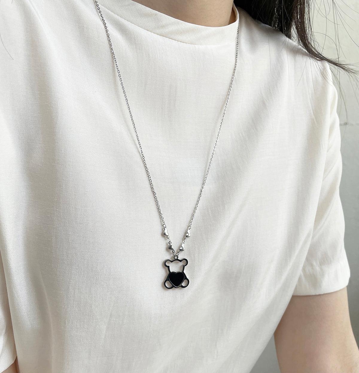 [サージカルスチール]ラブリー螺鈿クマロングネックレス necklace 10000won 