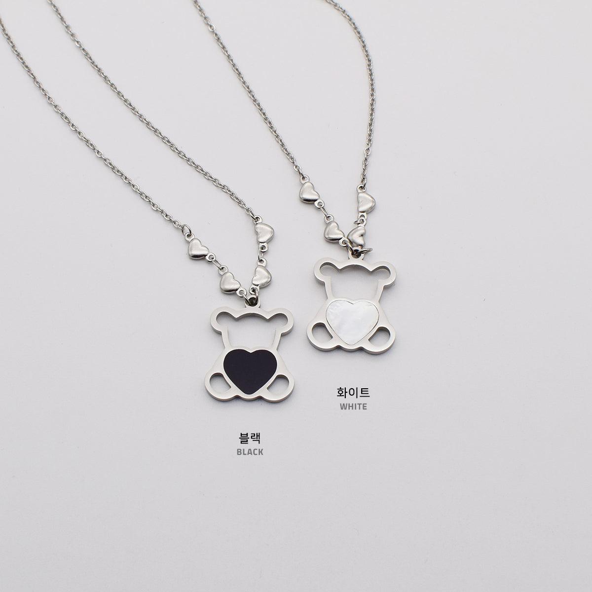 [サージカルスチール]ラブリー螺鈿クマロングネックレス necklace 10000won 