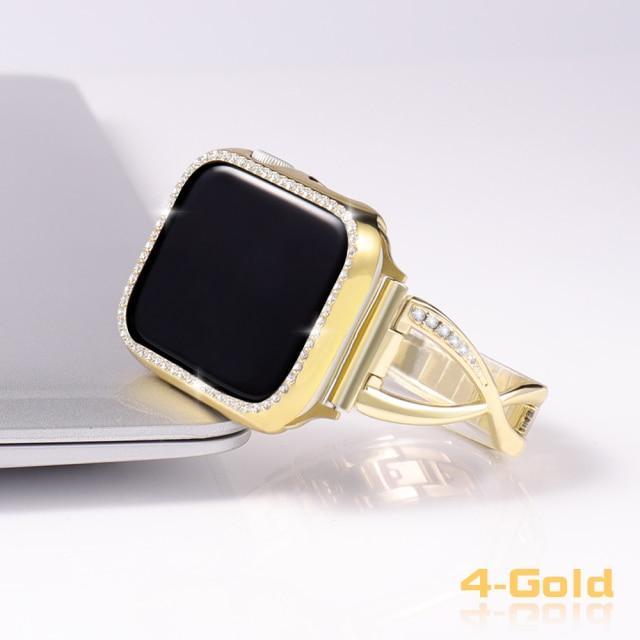 【セット】キュービック スリム チェーン バンド＆キュービック保護ケース Apple Watch apple watch バンド givgiv 38mm Gold 