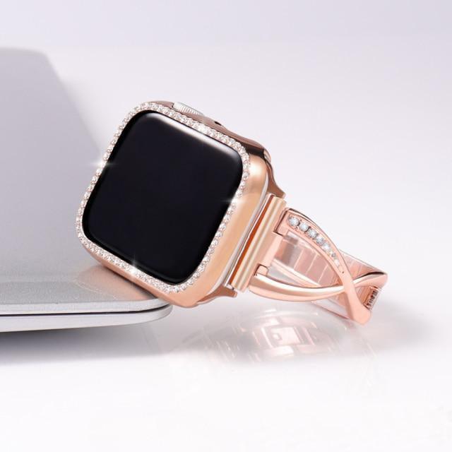 【セット】キュービック スリム チェーン バンド＆キュービック保護ケース Apple Watch apple watch バンド givgiv 38mm Pink gold 