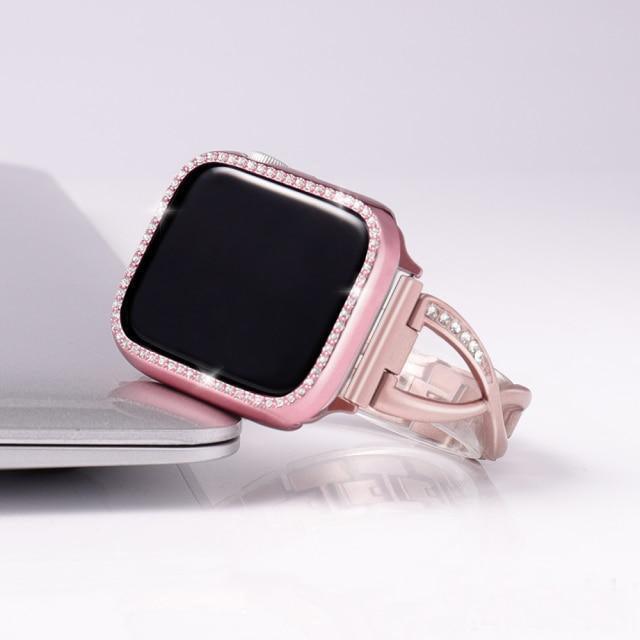 【セット】キュービック スリム チェーン バンド＆キュービック保護ケース Apple Watch apple watch バンド givgiv 38mm Rose pink 