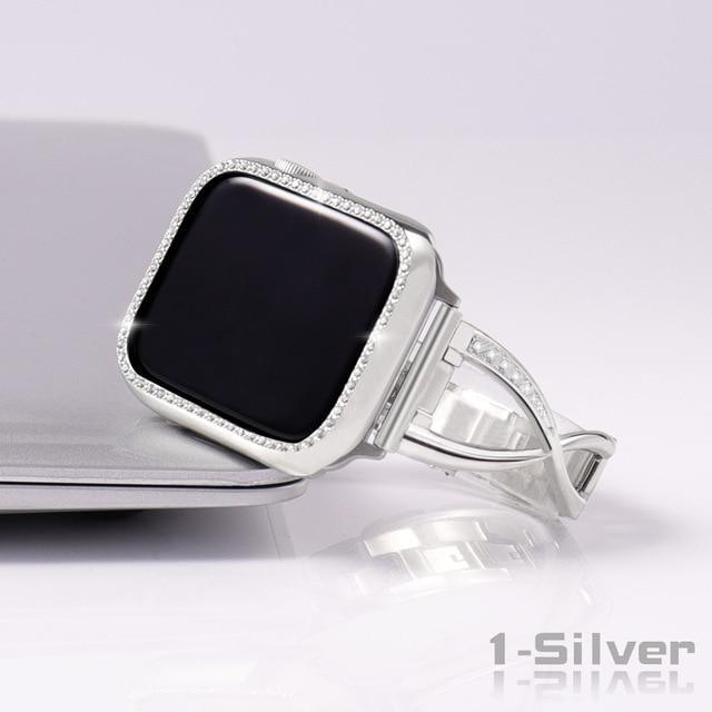 【セット】キュービック スリム チェーン バンド＆キュービック保護ケース Apple Watch apple watch バンド givgiv 38mm Silver 