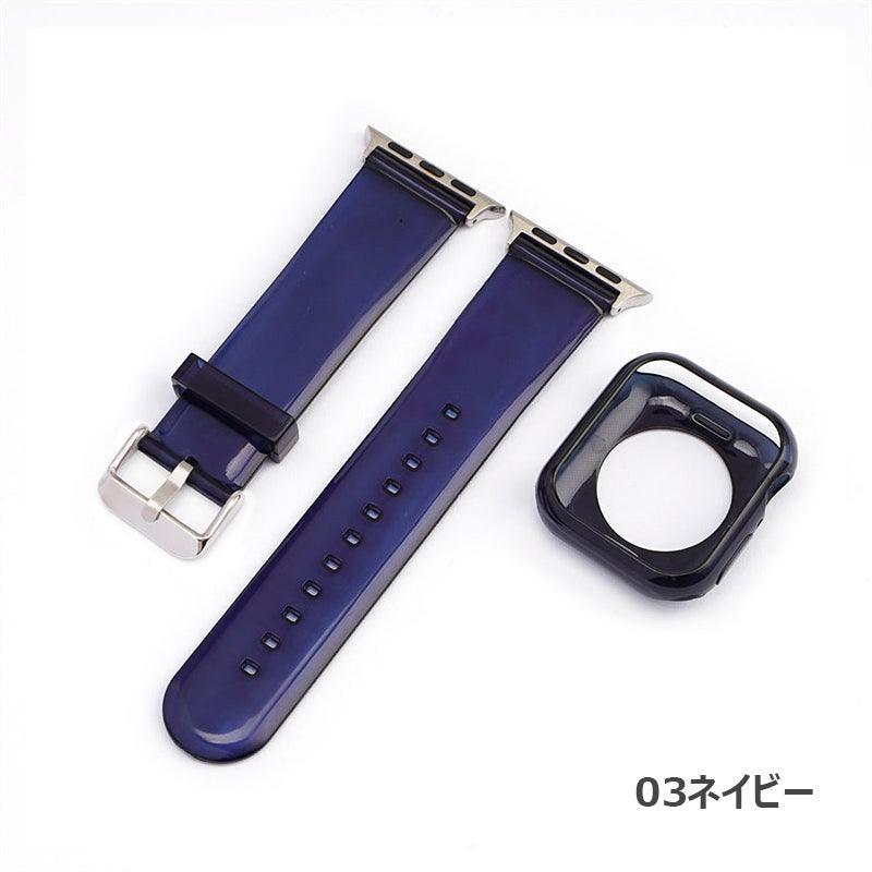 【セット_12色】 透明 ゼリー カラー ケース + バンドセット Applewatch専用 apple watch バンド givgiv 38mm/40mm/41mm用 03ネイビー（バンド＋ケース） 