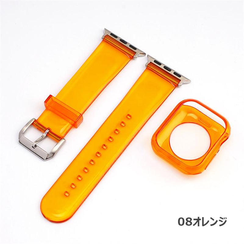【セット_12色】 透明 ゼリー カラー ケース + バンドセット Applewatch専用 apple watch バンド givgiv 38mm/40mm/41mm用 08オレンジ（バンド＋ケース） 