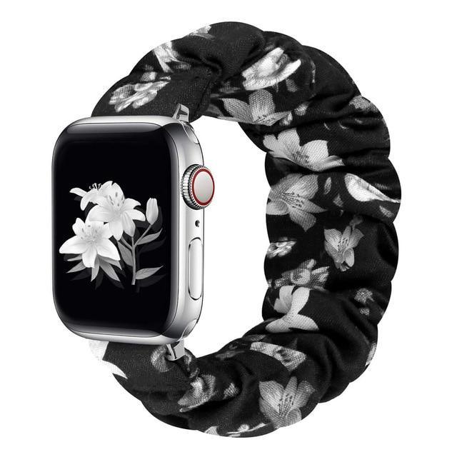 シュシュ ナイロンソロループ (Black Gray flower) apple watch バンド givgiv 