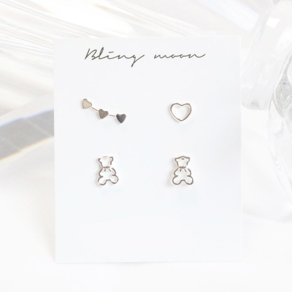 [silver 925] Lovely Teddy Bear ピアスセット Earrings bling moon 