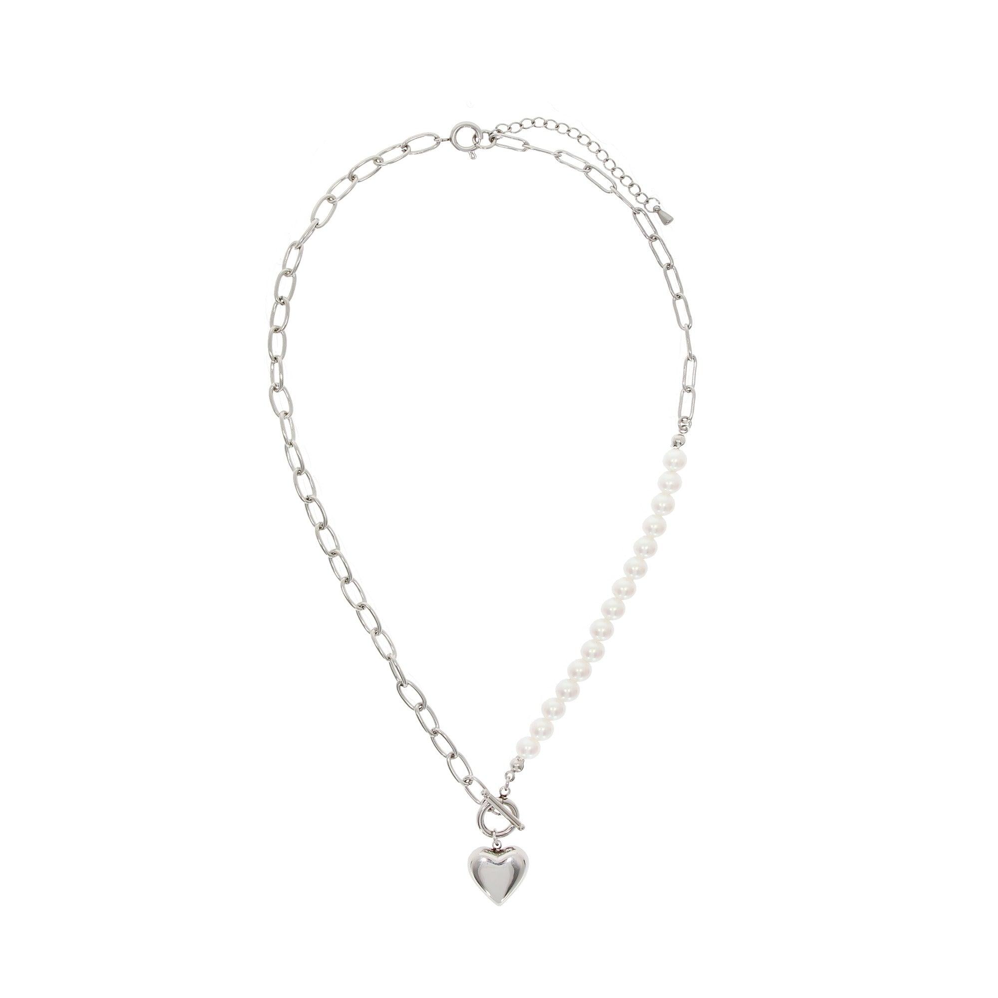 [送料無料]ボリュームハート真珠トグルバーネックレス necklace STEEL EDITION 