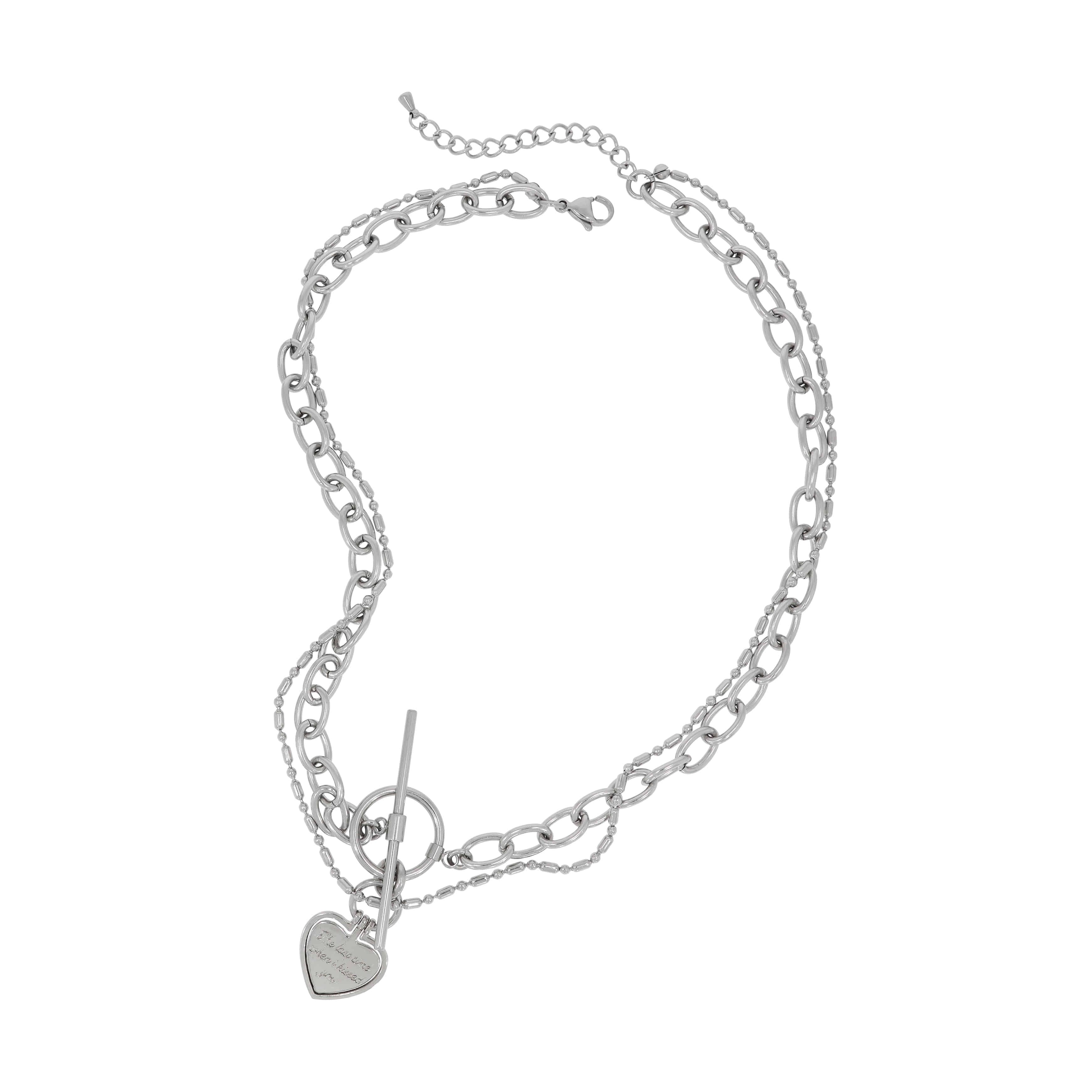 [送料無料]ダブルハートトグルバーチェーンネックレス(ITZY-イェジ着用) necklace STEEL EDITION 