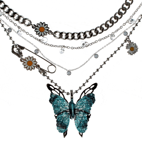 [送料無料]デイジー安全ピンブルー蝶々ネックレス necklace STEEL EDITION 