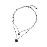 [送料無料]オールブラックハート蝶々ネックレス necklace STEEL EDITION 