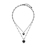 [送料無料]オールブラックハート蝶々ネックレス necklace STEEL EDITION 