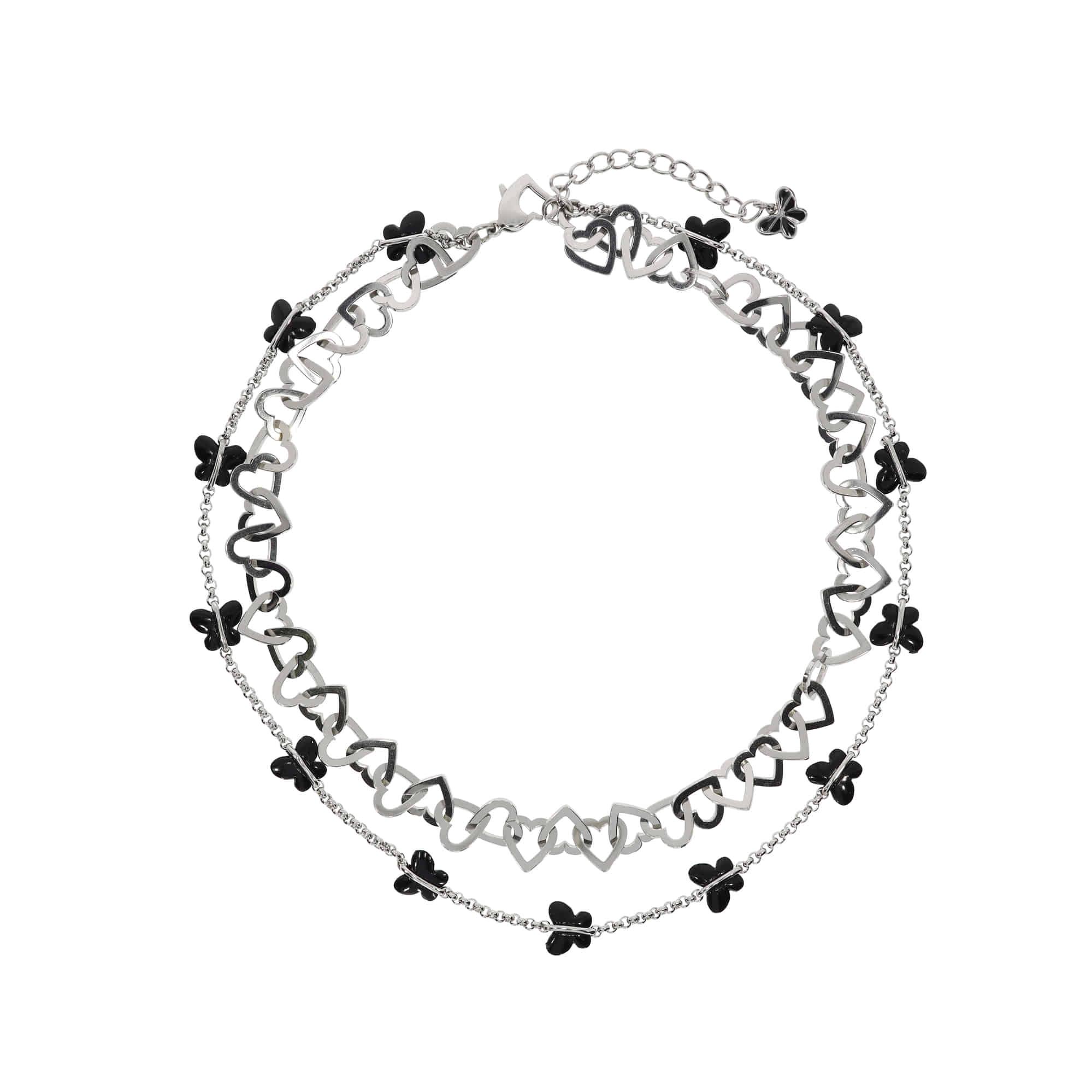[送料無料]リンクハートブラック蝶ネックレス(IZ*ONE-チョ・ユリ着用) necklace STEEL EDITION 