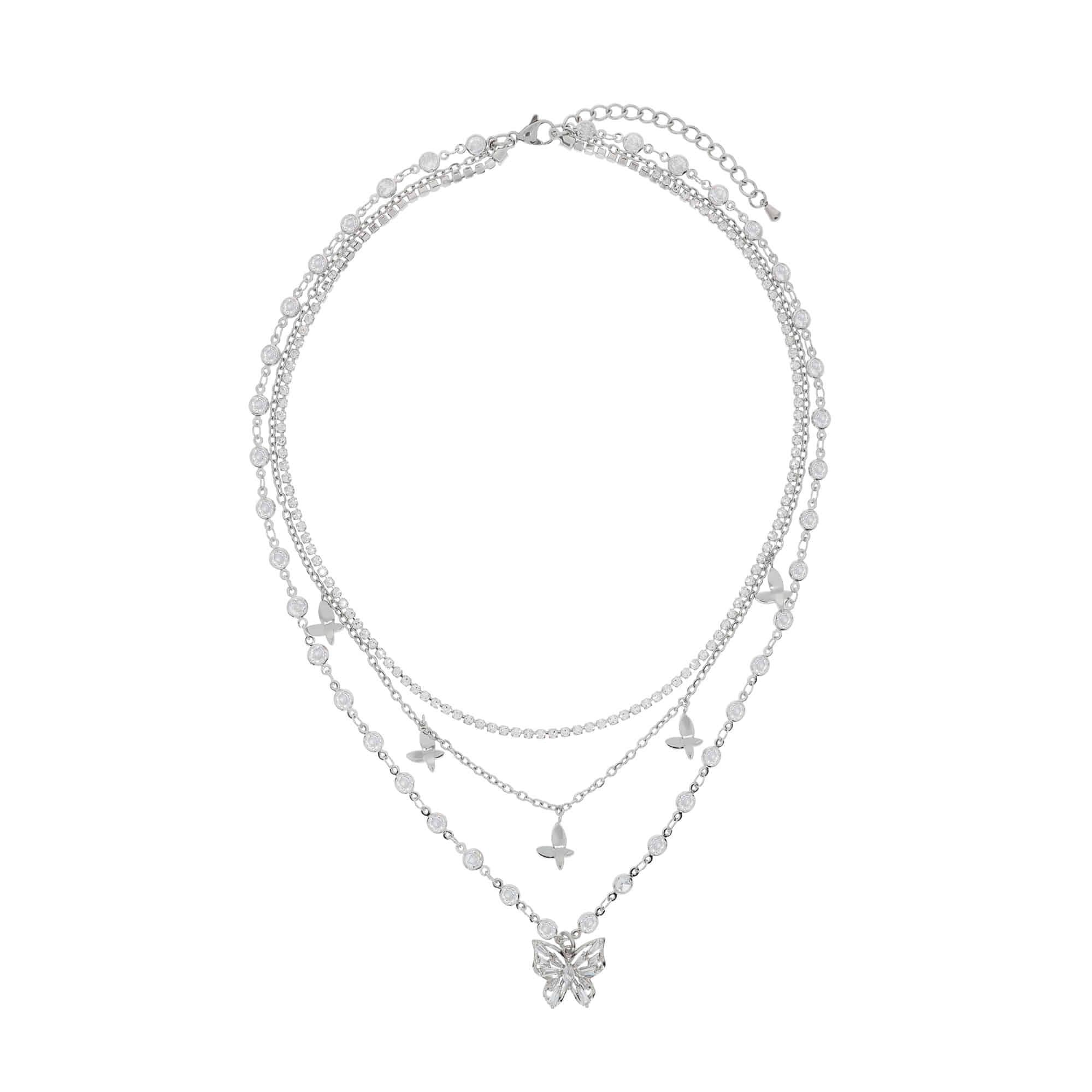 [送料無料]ウェーブ蝶々ラインストーンチェーンネックレス(DKZ-ジェチャン着用) necklace STEEL EDITION 