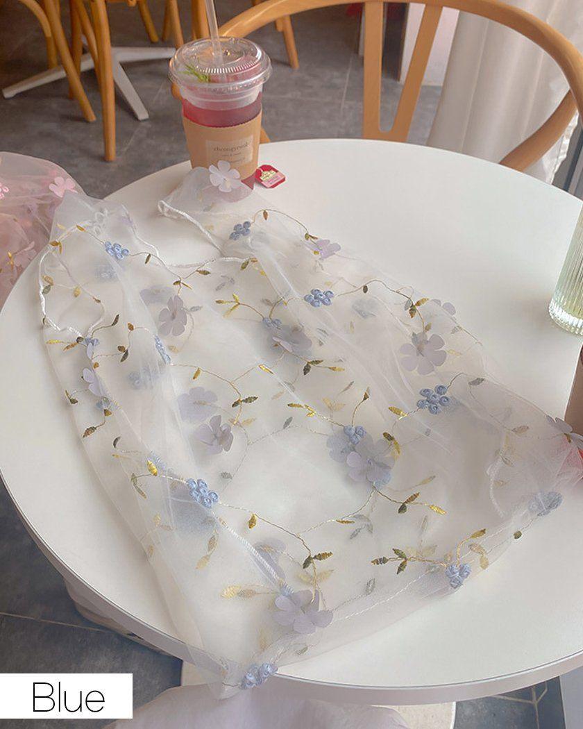 小花刺繍フラワーメッシュネットビーチバッグ bag 꽃(花) 